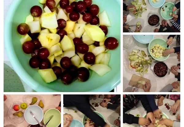Leptirići - poticanje na zdravu prehranu, upoznavanje jesenskog voća, zajednička priprema voćne salate