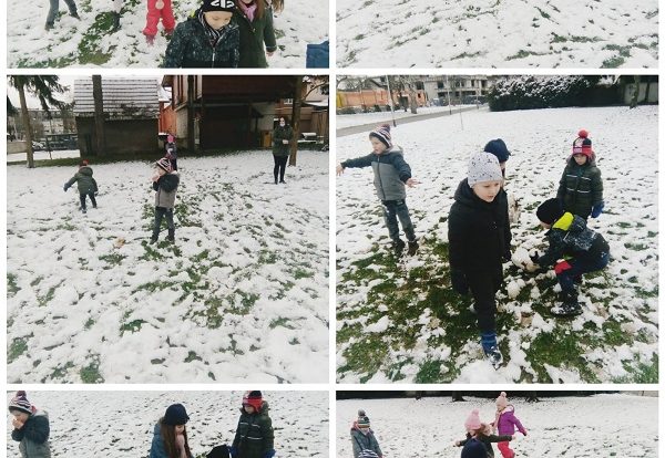 Ribice - playing outside, playing in the snow, making snowballs