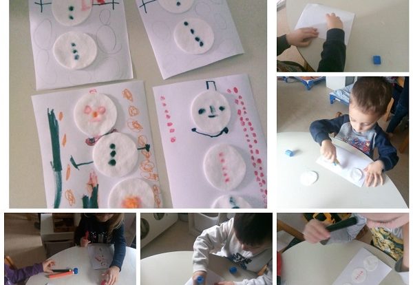 Leptirići - make your own snowman with cotton pads and markers