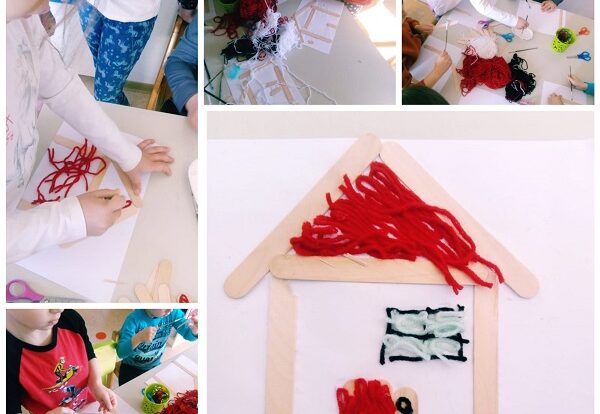 Ribice - creative activities, making a house of wood sticks and wool