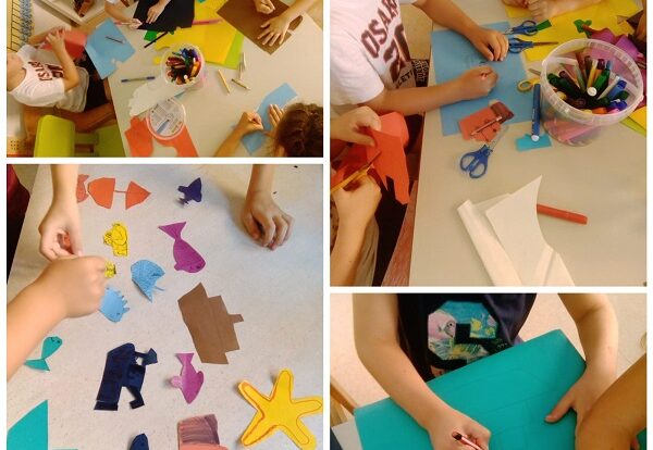 Ribice - creative activities, cutting out sea animals and boats using collage paper