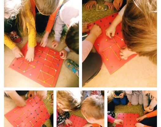 Ribice - Fine motor skills activity, making shapes from rubber bands and pin board