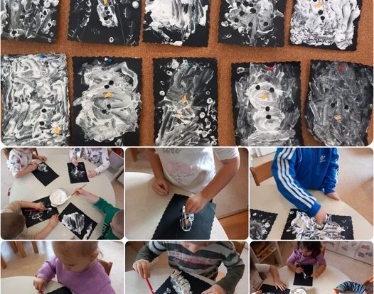 Leptirići engleski - song `Snowman`, creating snowman with shaving cream and glue.