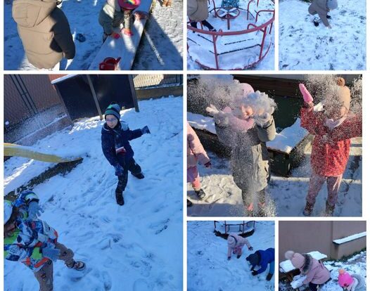 Leptirići i Ribice - winter activities, making snowman from real snow.