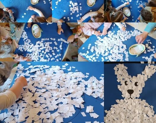 Leptirići - group work in English - making a polar bear using paper and glue. We developed creativity and cooperation.